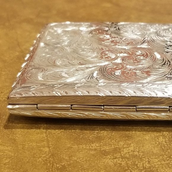 ITALIAN MONICA RICH KOSANN ENGRAVED FLORAL SILVER 4 IMAGE CASE FRAME PHOTO ALBUM - Picture 7 of 15